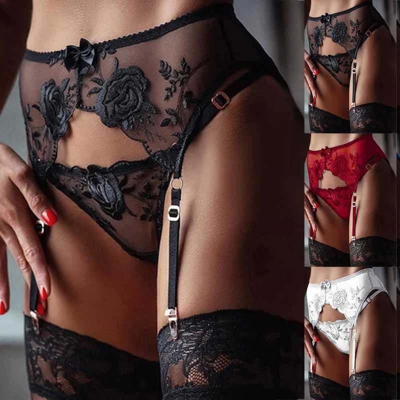 Other Panties Womens Sexy Lingerie Plus Size Lace Garter Suspenders Transparent Underwear Adjustable Double Breasted Waist Belt for Stockings YQ240130