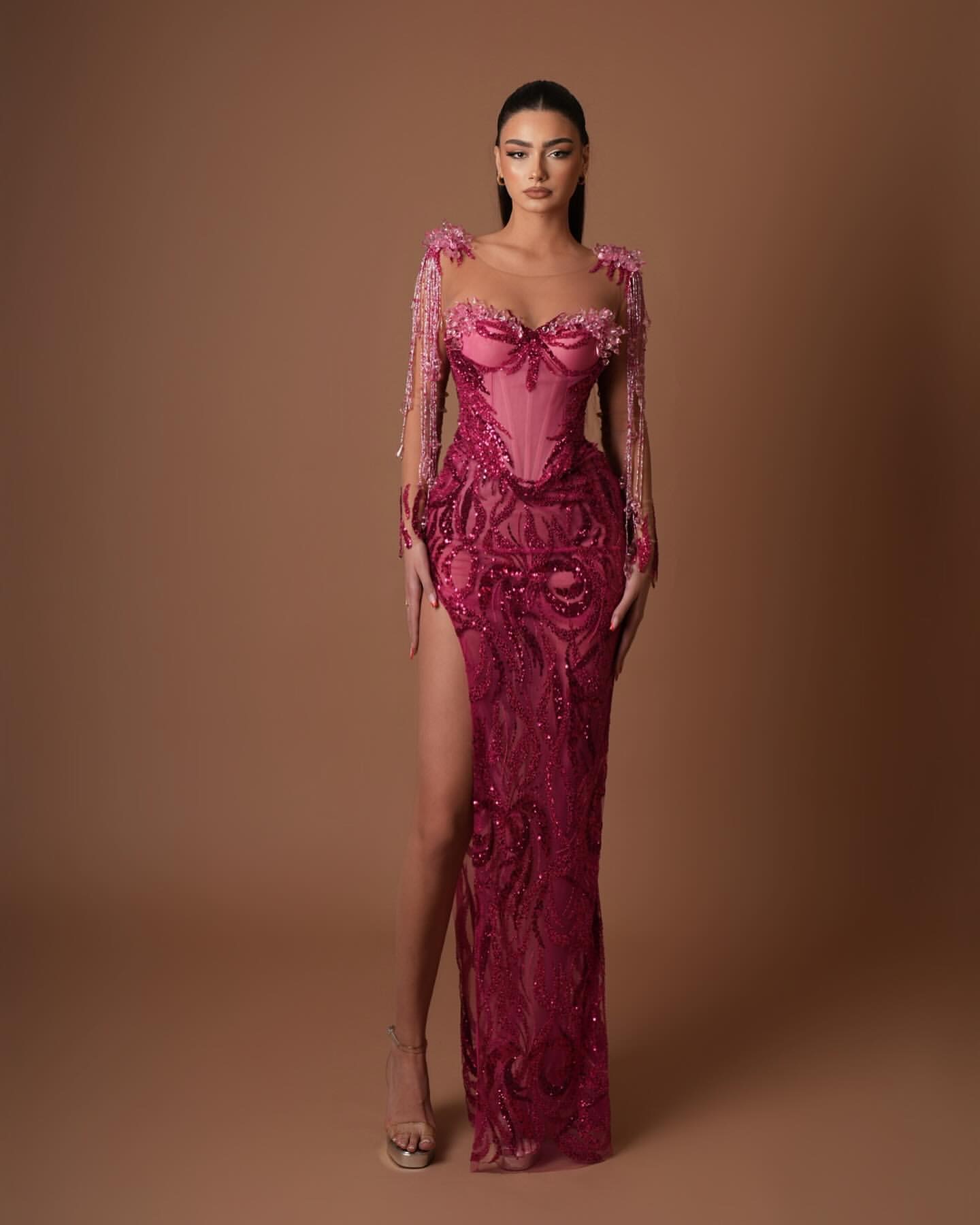 2024 Aso Ebi Sequined Sheath Prom Dress Beaded Crystals High Split Evening Formal Party Second Reception Birthday Engagement Gowns Dresses Robe De Soiree ZJ75