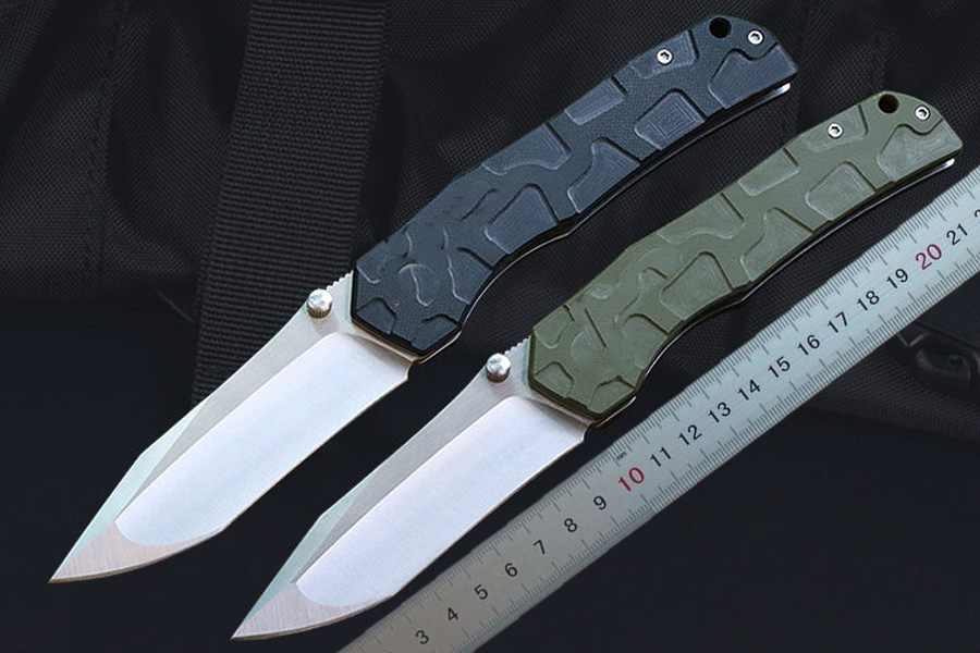 Specialerbjudande M6716 utomhus fällkniv D2 Satin Drop Point Blade G10 Rostfritt stålplåthandtag Bolllager EDC Pocket Knives