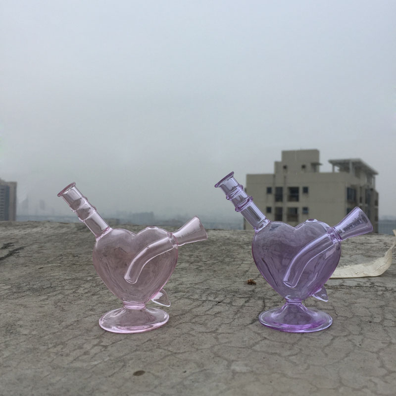 Dernier coloré rose violet fumer barboteur épais tuyaux en verre portable amour flèche style herbe sèche tabac filtre porte-cigarette tube pipe à eau bulle main Bong