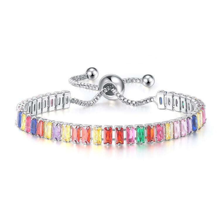 Pulseira de zircão colorida europeia e americana mais vendida, pulseira de aniversário de bola de tênis de cristal com diamantes femininos