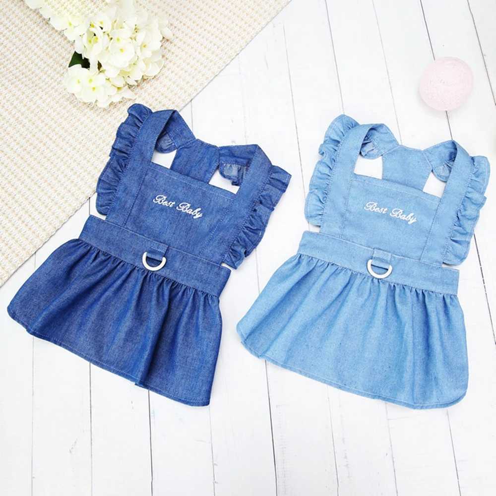 Dog Apparel Small Dog Dress With D-Ring Denim Dog Skirt Soft Tractable Jean Dress for Female Dog Apparel Doggie Sundress Pet Clothes