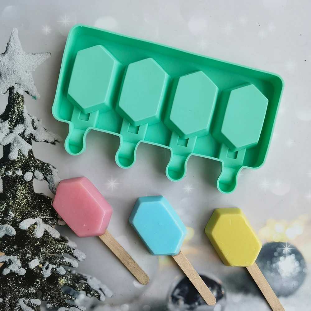 Инструменты для мороженого Силиконовые формы для мороженого Ice Pop Maker 4 отверстия Эскимо для пудинга Шоколадные формы в форме драгоценных камней Подарочные инструменты для выпечки YQ240130