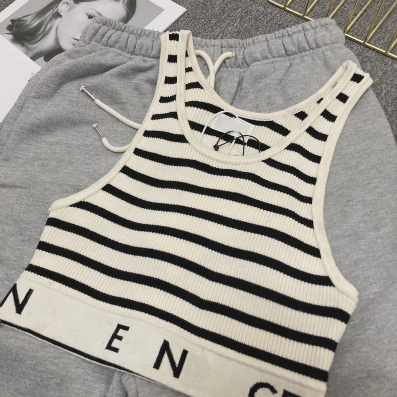 Womens Designer Tank Tops Striped U-Shaped Knitted Striped Vest Tanks Camis Luxury T-Shirts Sleeveless Letters Printed Vests