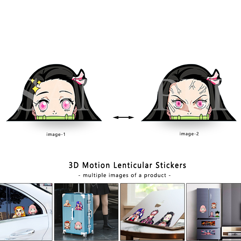 Kamado Nezuko Demon Slayer 3D Lenticular Anime Wasserdichter Bewegungsaufkleber für Laptop, Kühlschrank, Skateboard, Wanddekoration, Kinderspielzeug, Geschenke
