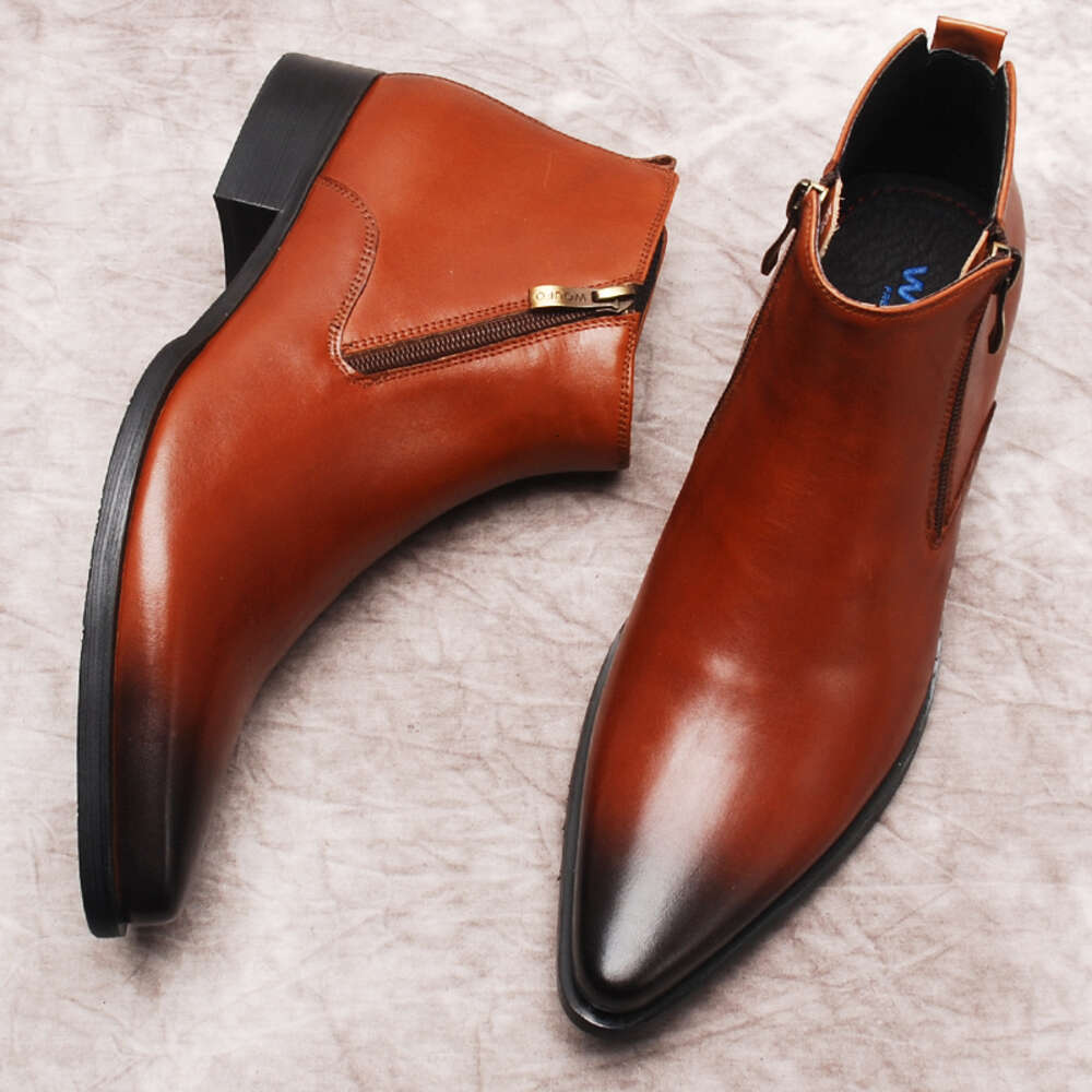 Genuine Leather Ankle Black Brown Pointy Brand Name Dress Boot for Men Formal Men's Rubber Boots Shoes