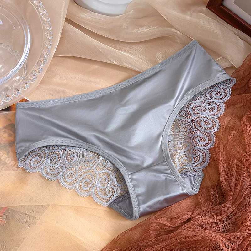 Other Panties Womens Lace Underwear Seamless Satin Silk Ladies Briefs Solid Mid Waist Sexy Woman Lingerie Underpants YQ240130