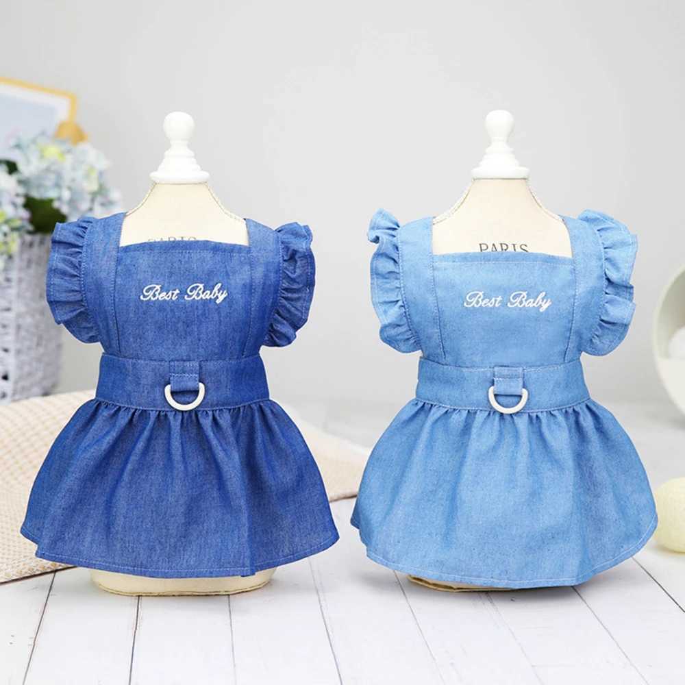 Dog Apparel Small Dog Dress With D-Ring Denim Dog Skirt Soft Tractable Jean Dress for Female Dog Apparel Doggie Sundress Pet Clothes