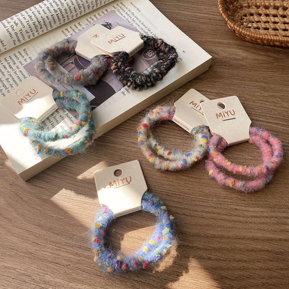 Korean Style Autumn and Winter Wool Colored Dots Sweet Rope High Elasticity Head rope Energetic Plush Girl Hair Rope