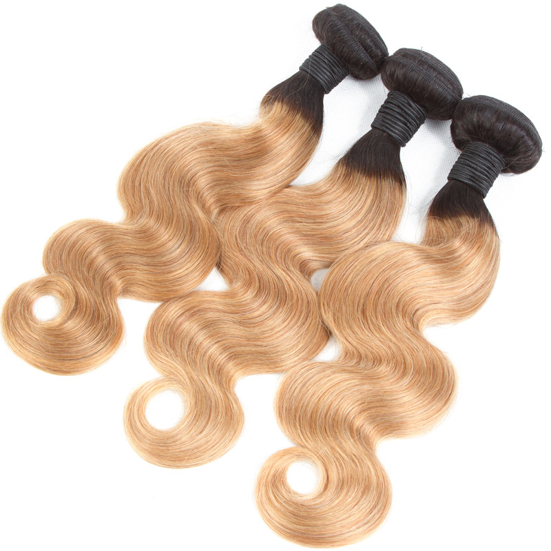 Ombre 1B/27 Brazilian Human Remy Virgin Hair Body Wave Hair Weaves 100g/bundle Double Wefts 3Bundles