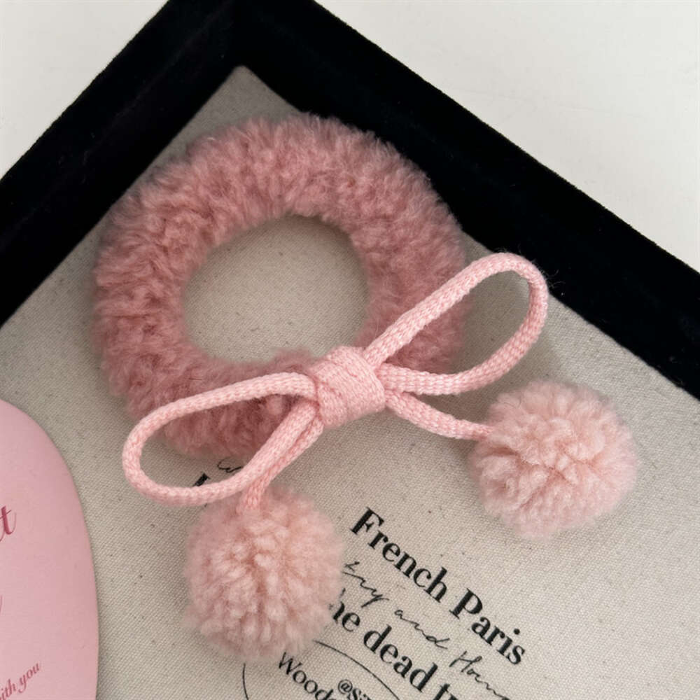 Sweet and Cute Girl Plush Ball Tie Rope Autumn/winter Bow Hair Loop Head wear Korean New Edition