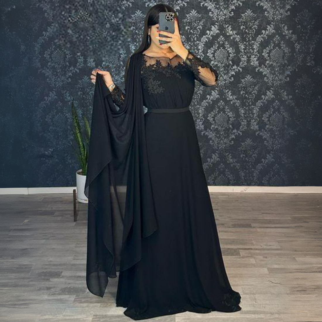 Hunter Green Mother of the Bride Gowns Chiffon Mother's Dress for Marriage Bride Sheer Neck Long Sleeves Beaded Gowns for African Black Women MD036