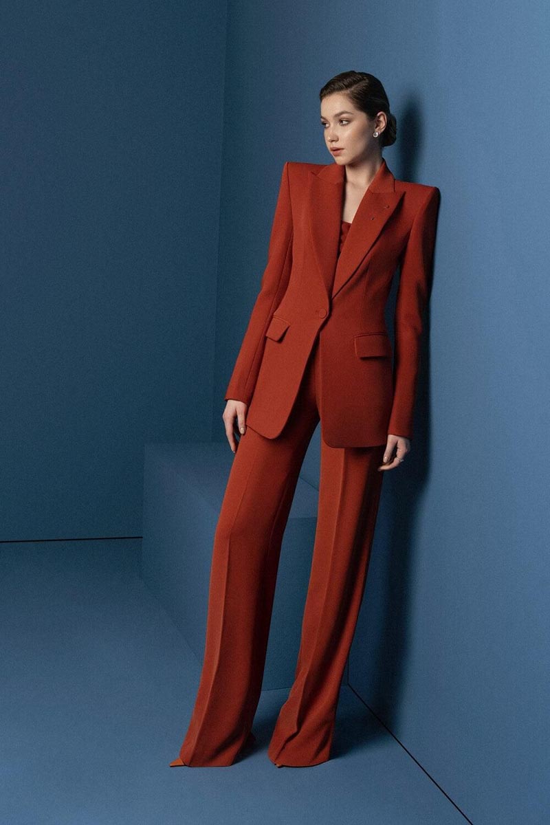 Dark Red Women Pants Suits Spring Fashion Mother Of Bride Blazer Tuxedos Custom Made Wear Trousers Sets