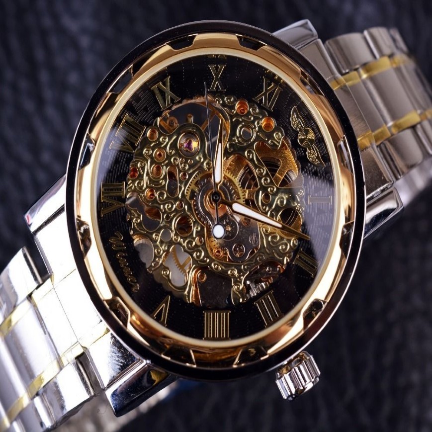 Montre en or Transparent hommes montres Top marque de luxe Relogio mâle horloge décontracté Montre Homme mécanique squelette Montre J19281E