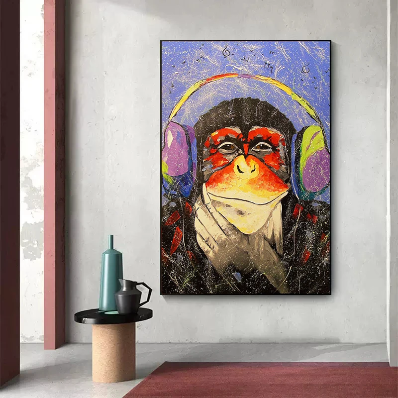 Póster de retrato de monos a la moda, lienzo, pintura al óleo, imagen artística de pared de animales bonitos para decoración del hogar y sala de estar