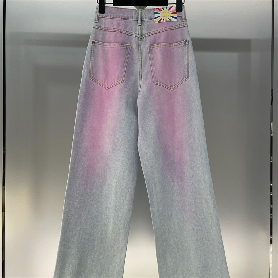 Женские джинсы, дизайнерские модные элитные европейские и американские классические широкие джинсы с высокой талией, свободные и повседневные весенние розово-синие контрастные цветовые градиенты.