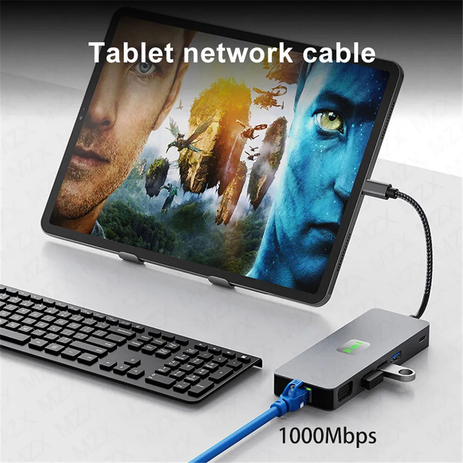 11/10/8 w 1 stacji dokującej USB typ C Hub USB3.0 MST DP HDTV 4K 60Hz VGA 1000M RJ45 PD100W