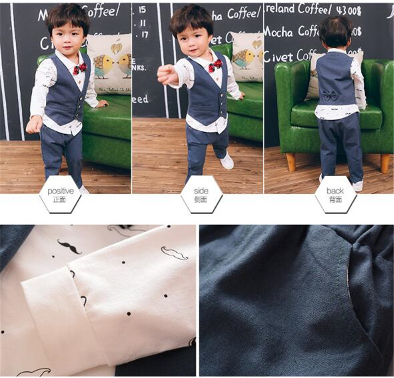 2024 Primavera Autunno Abbigliamento bambini Ragazzi Vestito moda elegante Set bambini Camicia di piccole e medie dimensioni Gilet Tre pezzi Marea