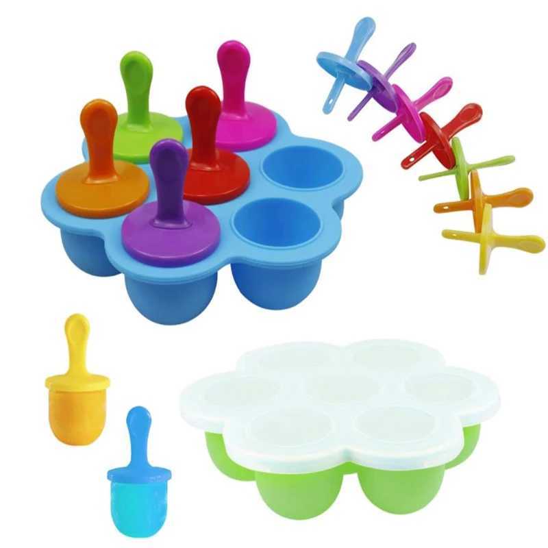 Strumenti gelato 1/7Holes Fai da te Pops Stampo in silicone Ball Maker Stampi ghiaccioli Baby Fruit Shake Accessori la cucina di casa Strumento YQ240130