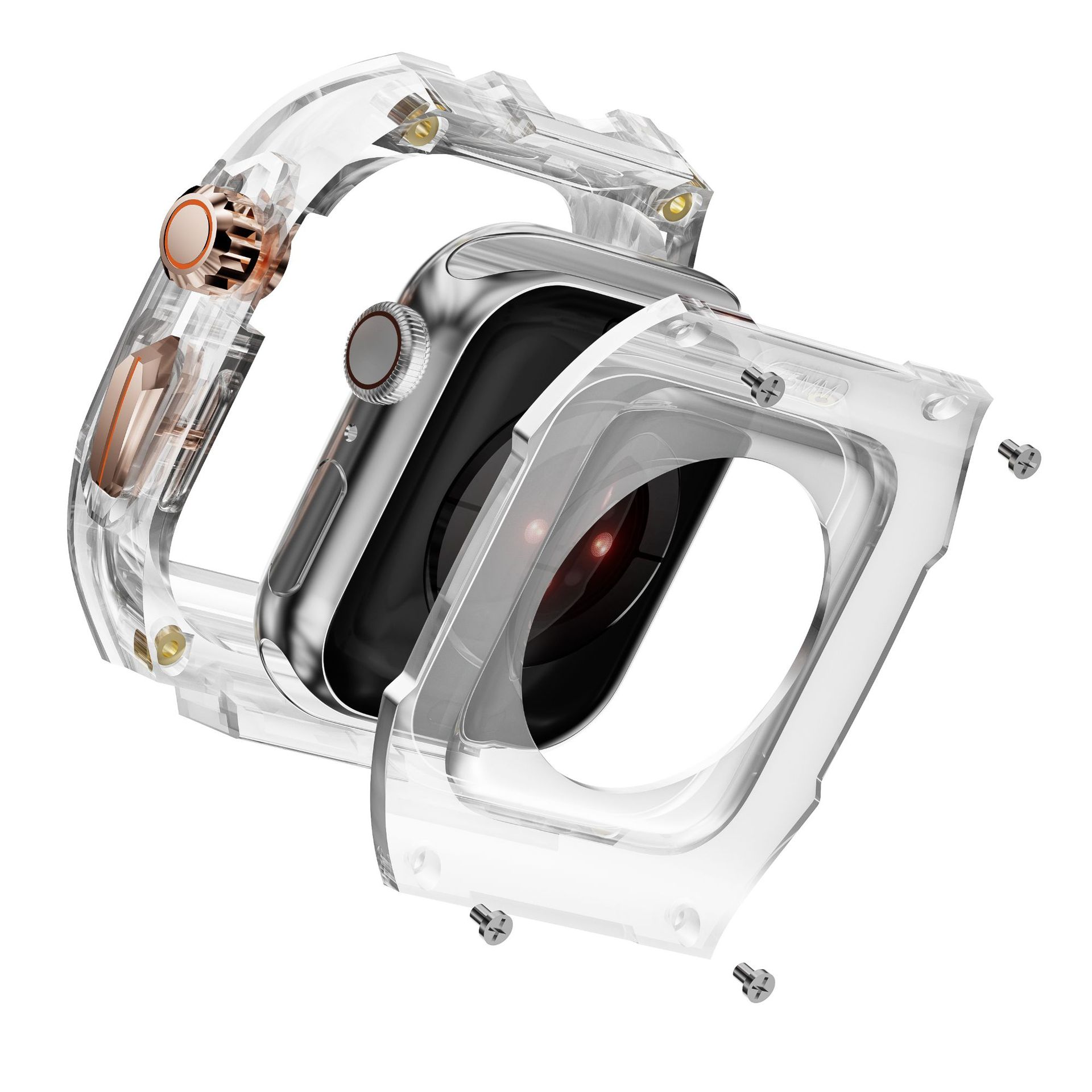 고급 모드 키트 투명한 PC 프레임 케이스 밴드 실리콘 팔찌 스트랩 스마트 액세서리 Apple Watch 8 7 케이스 스트랩 45mm 44mm Iwatch 시리즈 9 8 7 6 5 4 SE