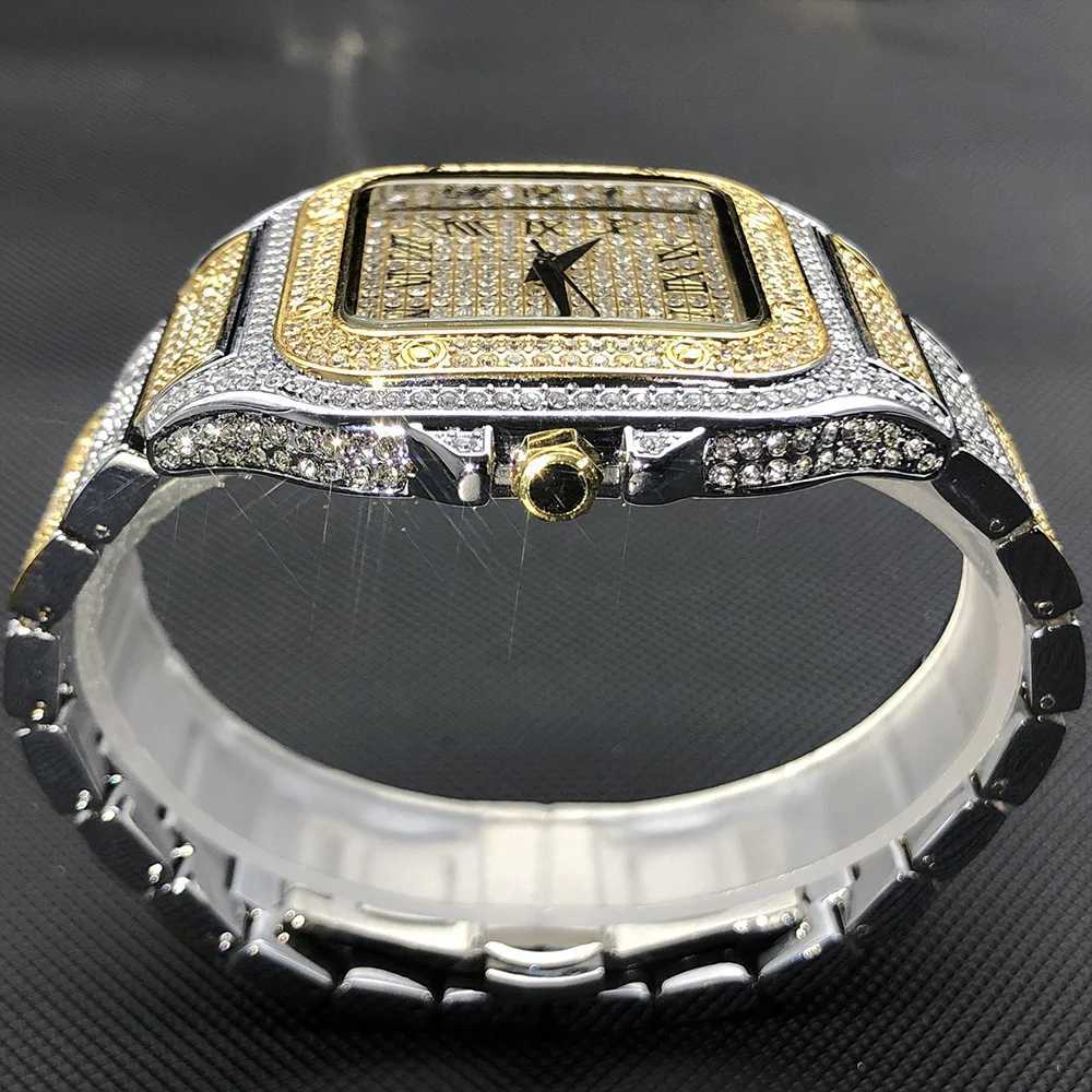 Autres montres MISSFOX Platinum Mens Watch Top Luxury All Diamond Square Quartz Mens Watch Hip Hop Ice Out Montre étanche Cadeau 2021 J240131