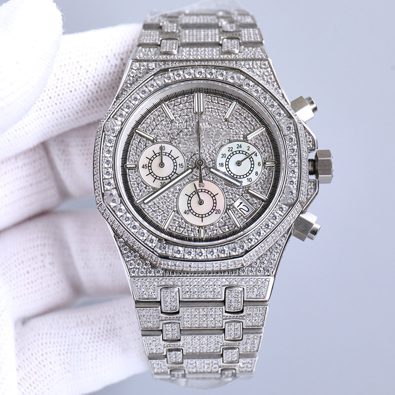 ساعة Diamond Watch اليدوية Mens المستوردة من الكوارتز توقيت الساعات 40 ملم مع الصلب المرصع بالألماس 904L WOMPHIRE WOMITSHES مصمم MONTRE DE LUXE