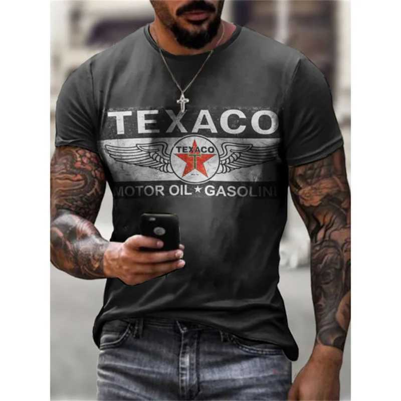 T-shirts voor heren Nieuwe heren T-shirt Texaco benzine + motorolie letters 3D bedrukte korte mouwen zomer oversized ronde hals retro heren T-shirt