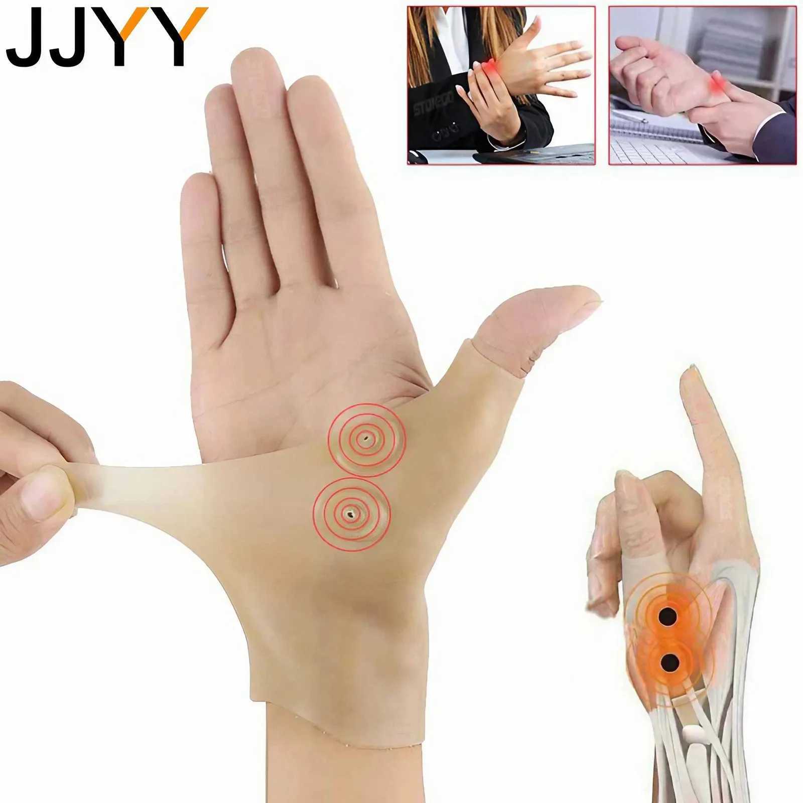 Suporte de pulso JJYY Terapia magnética Pulso Mão Polegar Luvas de suporte Silicone Gel Artrite Corretor de pressão Massagem Luvas de alívio da dor YQ240131