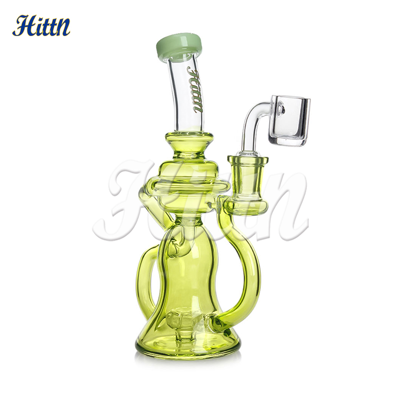 Hittn 7,5 polegadas Dab Rig Recycler Bong chuveiro PERC GONGAHAS GRANDE ÓLEO DE VIDRO COM BANGER DE quartzo de 14 mm verde rosa azul roxo