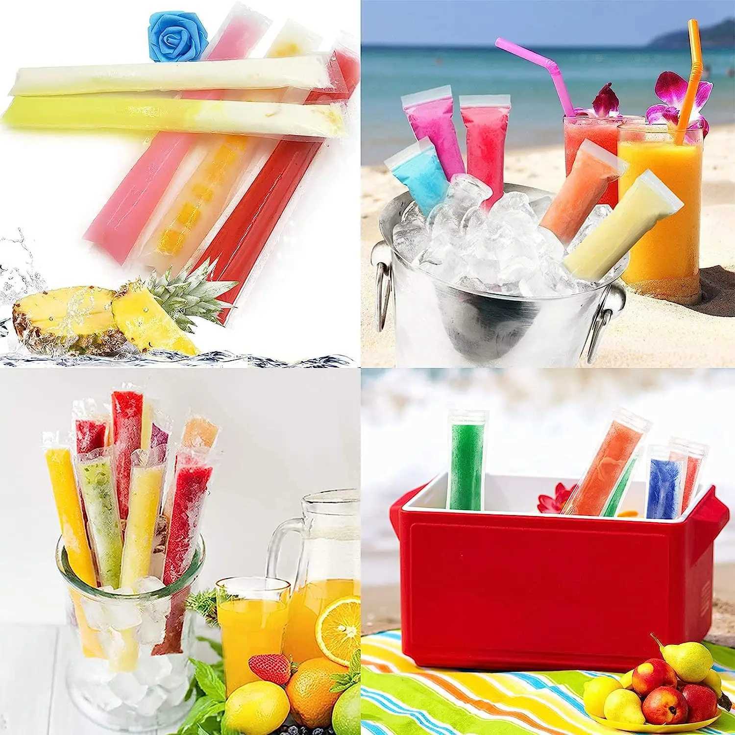 Glassverktyg Summer Disponibla Popsicle Mold Bag Pop Zip Sealed Freezer Tubes Påsar för frukt Yoghurt Smoothies Sticks YQ240130