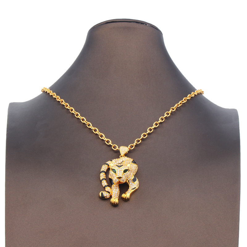 Mode vilda överdrivna lyxiga halsband leopard bita boll full diamanter armband par ring födelsedag present designer smycken set pkc034
