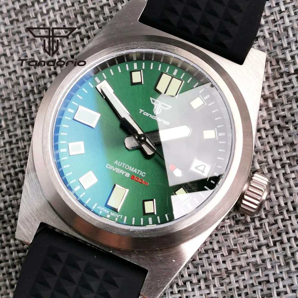 Andere Uhren Tandorio Schwarz/Blau/Grün Sunburst Zifferblatt NH35A 38mm Automatik Herrenuhr 200M gebürstetes Gehäuse AR Saphirglas Kautschukarmband J240131