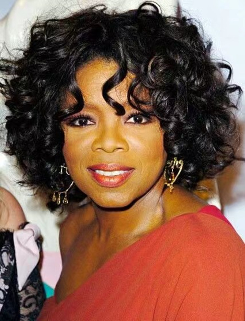 Celebrity Oprah Hairstyle czarny kręcone koronkowe przednie brazylijskie ludzkie peruki włosy Blueless Peruki for Black Women 150% 12 -calowe