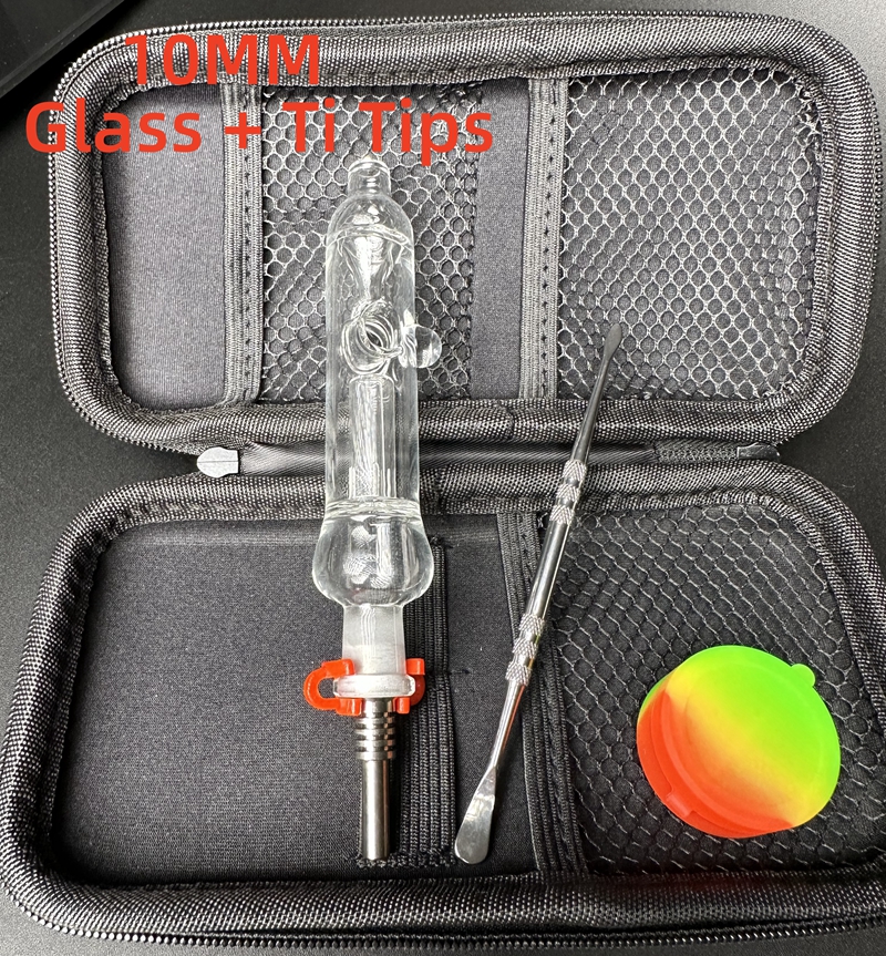 미니 네터 수집기 ​​키트 10mm 14mm 작은 물 담뱃대 NC 키트 티타늄 네일 쿼츠 팁 DAB DABBER 접시 유리 파이프 봉 선물 가방