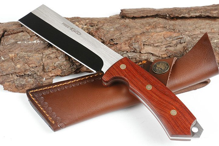 Top Quality Fixed Blade Hunting Knife 9CR18Mov Blade Wood Handle Outdoor Camping Straight Knives With Leather Sheath