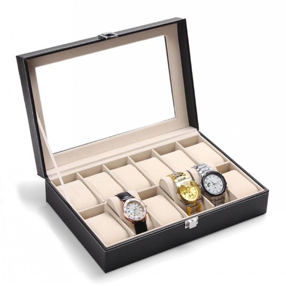Boîtier de montre en Faux cuir 12 grilles, présentoir de bijoux, boîte de rangement, organisateur de grande capacité, boîte de montre de haute qualité 2754