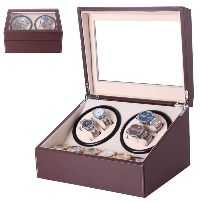 6 4 Automatic watch winder Box PU Leather Watch Winding Winder Storage Box Collection Display Double Head silent Motor1274q