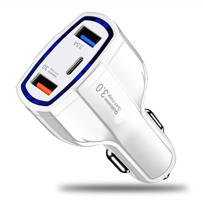 3-portowa ładowarka samochodowa 3.5A USB QC3.0 Type-C szybkie ładowanie dla iPhone/Xiaomi Mini Szybkie ładowarki Adapter pojazdu bez pakietu