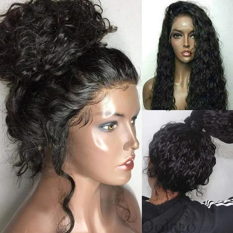 Braziliaanse Full Lace Front Pruiken Echt haar Bruin Zwart Lijmloos Lang Gekruld Golf hd Kanten Pruik Natuurlijk babyhaar Zwart Dames Voorgeplukt 360 kanten pruik 180 dichtheid