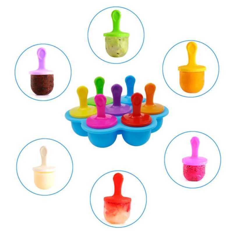 Strumenti gelato 1/7Holes Fai da te Pops Stampo in silicone Ball Maker Stampi ghiaccioli Baby Fruit Shake Accessori la cucina di casa Strumento YQ240130