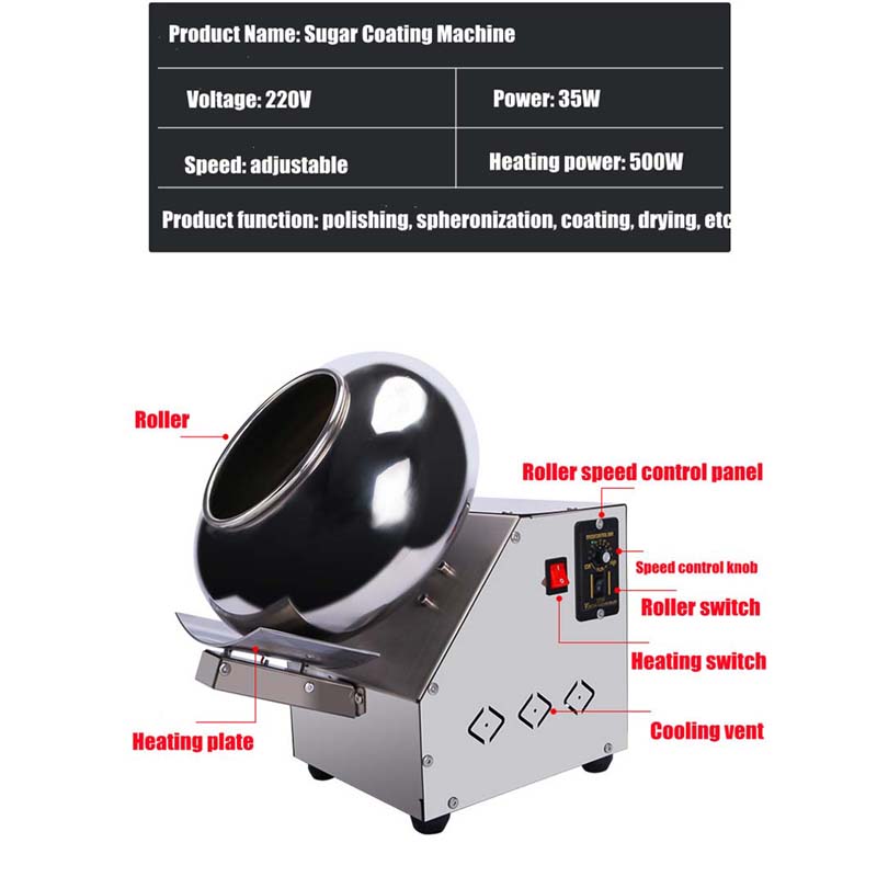 Machine de panoramique multifonctionnelle pour applications alimentaires chimiques, enrobeuse de sucre, d'arachides et de chocolat