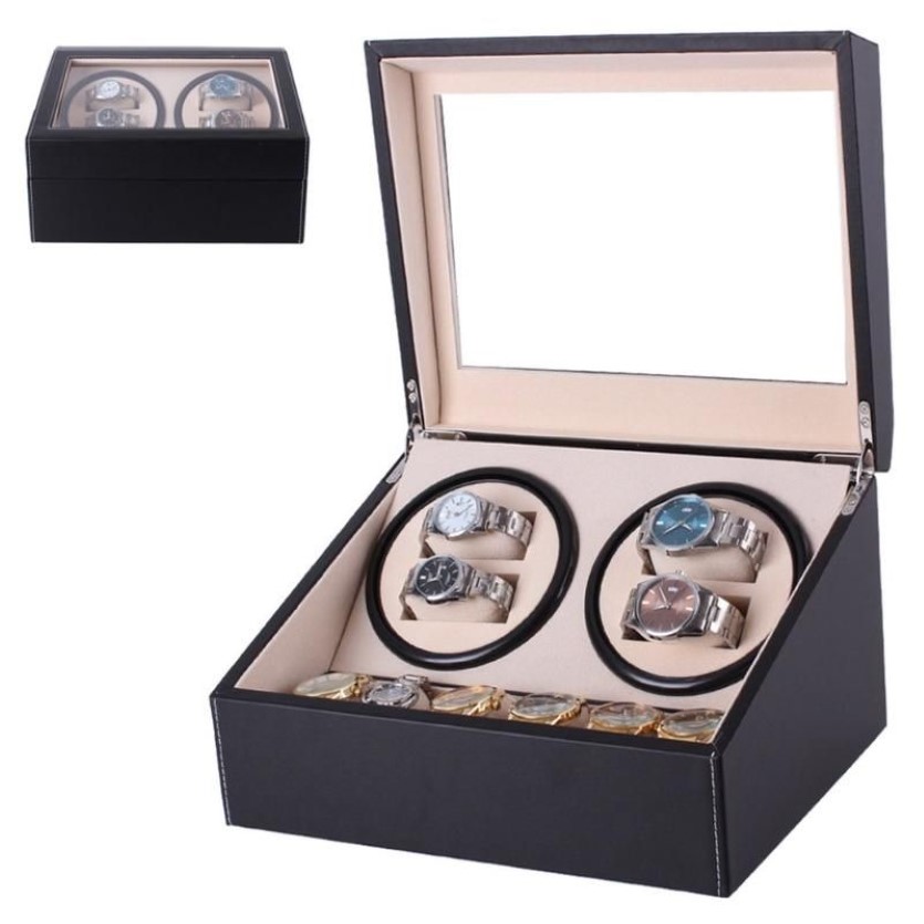 6 4 Automatic watch winder Box PU Leather Watch Winding Winder Storage Box Collection Display Double Head silent Motor1274q