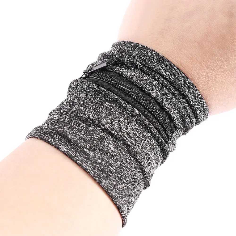 Wrist Support Man Wrist Wallet Pouch Band Fleece Zipper Running Gym Cycling Safe Sport Wrist Band Bag Coin Key Storage Lightweight Gray Black YQ240131