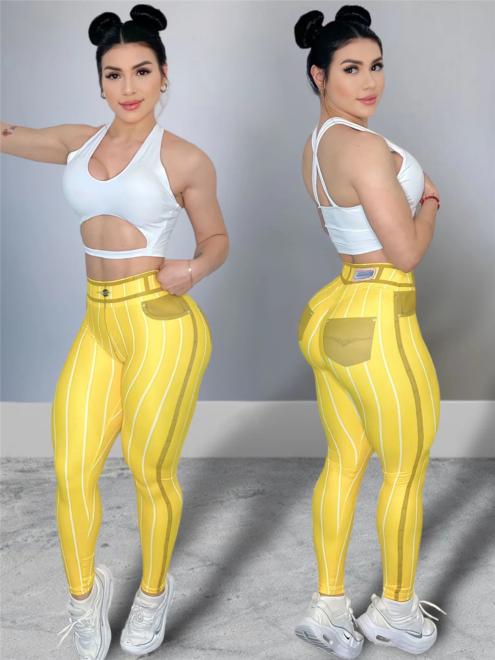 2024 Designer randiga byxor Kvinnor plus storlek 3XL Spring Skinny High midje Leggings Sexig stretchig fitnessyogbyxor som kör sportiga slitage Partihandel 10629