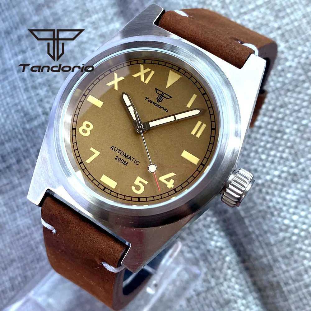 Other Watches Tandorio 38mm NH35A 20Bar Automatic Dive Watch for Men Brushed Case Sapphire Glass Luminous California Dial Leather/Rubber Strap J240131