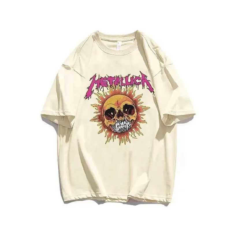 メンズTシャツサマービンテージメタルロックメンズTシャツ稲妻プリントコットントップス特大のTシャツ女性ティーメンズ服無料配送