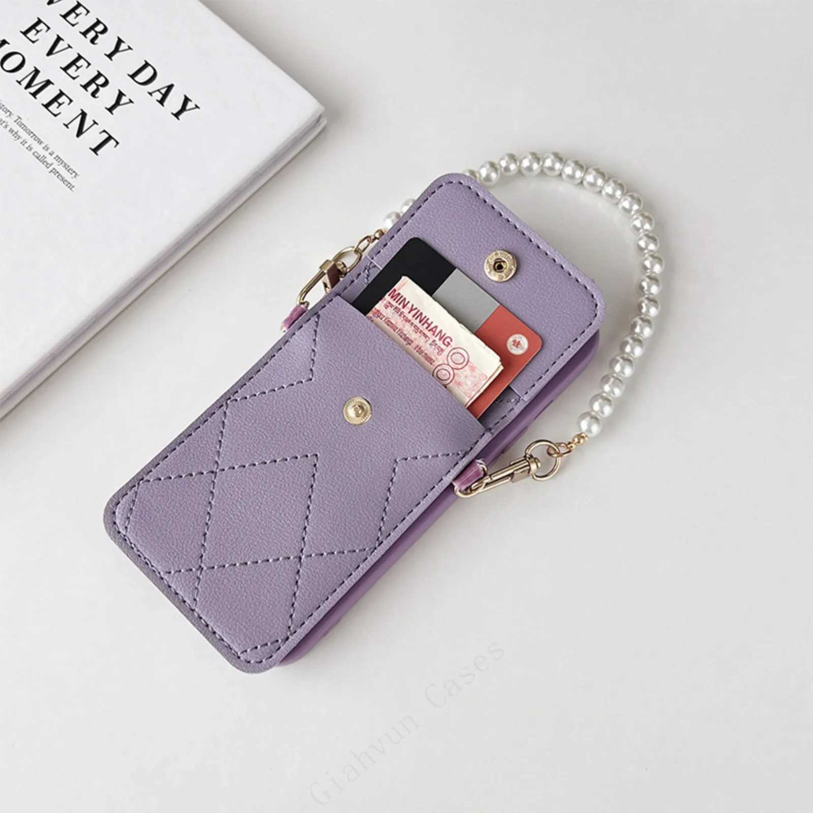 Чехлы для сотовых телефонов 3D металлическая сумка для карт Camilla Card кошелек с жемчужным ремешком Держатель для телефона через плечо Чехол для iPhone 15 14 X XR XS 11 13 Pro Max 12 Pro 7 8 Plus YQ240131