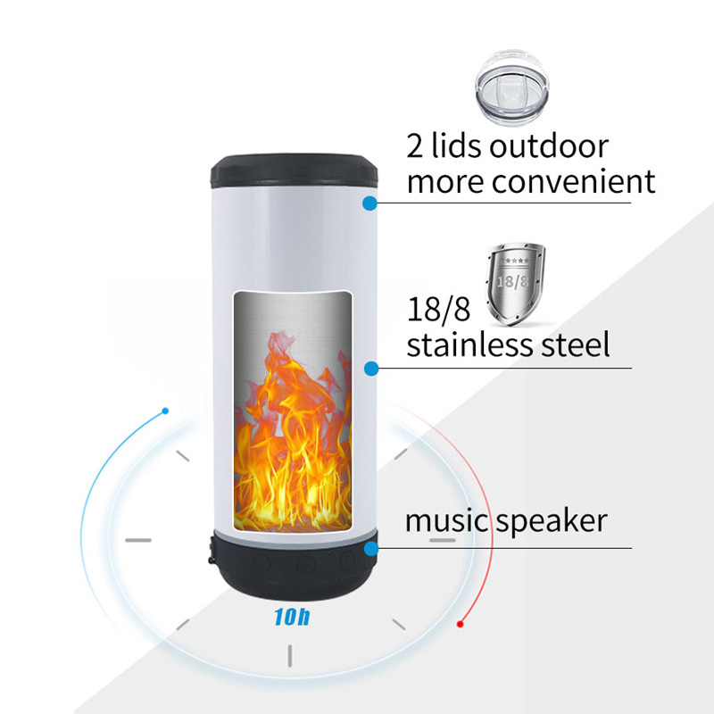 16oz 4 i 1 Can Cooler Cups SubliMation Blanks Musik Staka tumlare Två lock Rostfritt stål Vakuumisolerad flaska med vattentät trådlös Bluetooth -högtalare