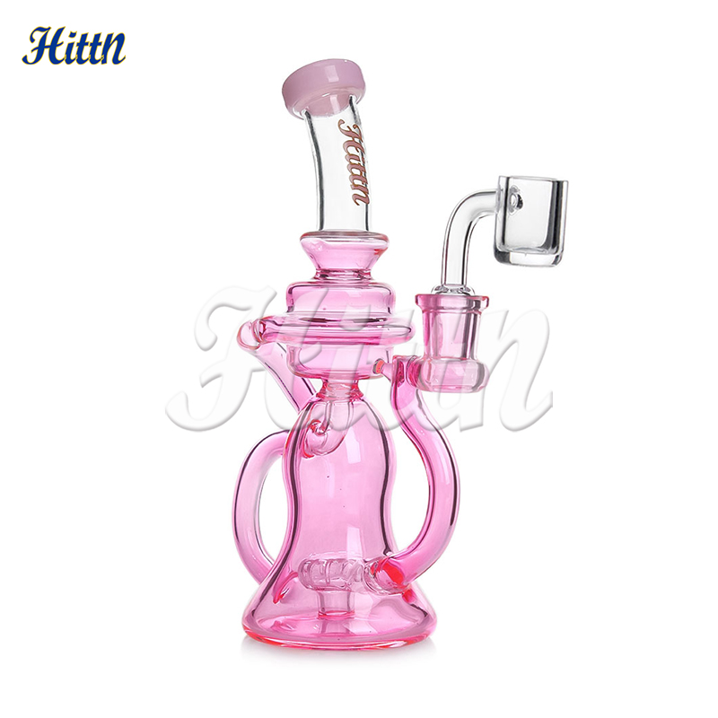 Hittn 7,5 polegadas Dab Rig Recycler Bong chuveiro PERC GONGAHAS GRANDE ÓLEO DE VIDRO COM BANGER DE quartzo de 14 mm verde rosa azul roxo