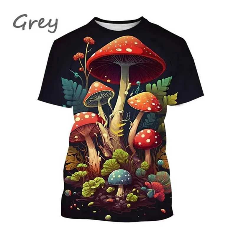 T-shirt da uomo Fungo Stampa 3D T-shirt da uomo e da donna Modello vegetale O-Collo Manica corta Foresta Moda Casual Top unisex T-shirt oversize